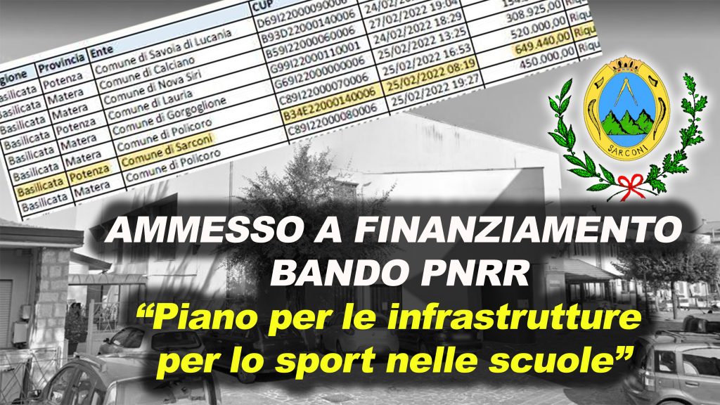PNRR: dal Ministero 650mila euro al comune di Sarconi per il progetto relativo alla palestra comunale
