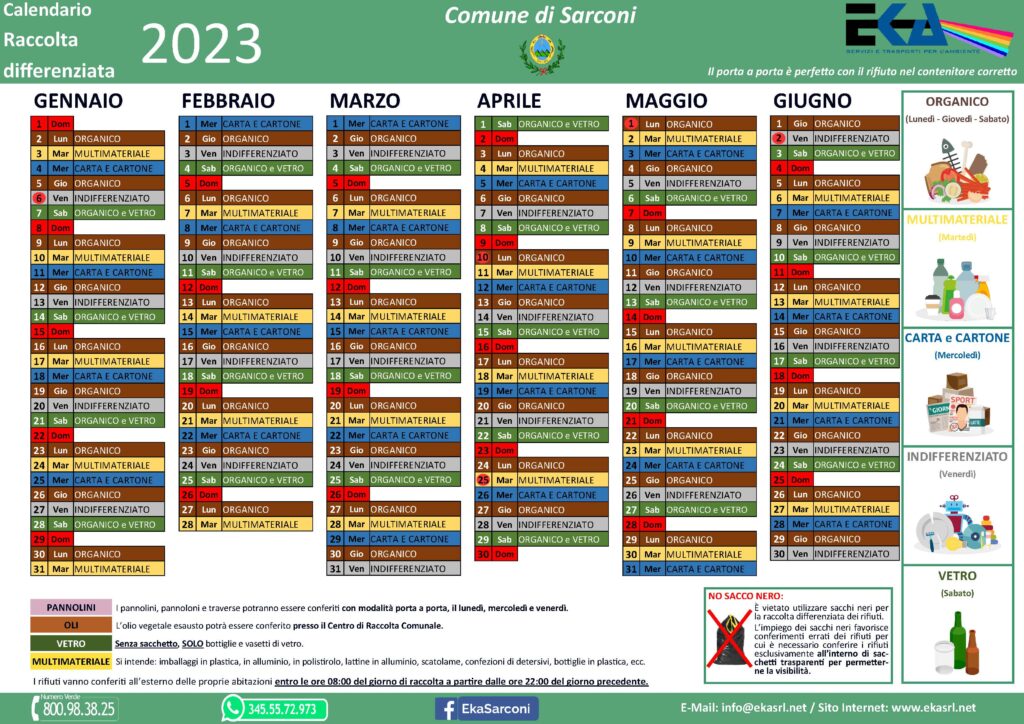 Ecco il nuovo calendario della raccolta dei rifiuti per l’anno 2023