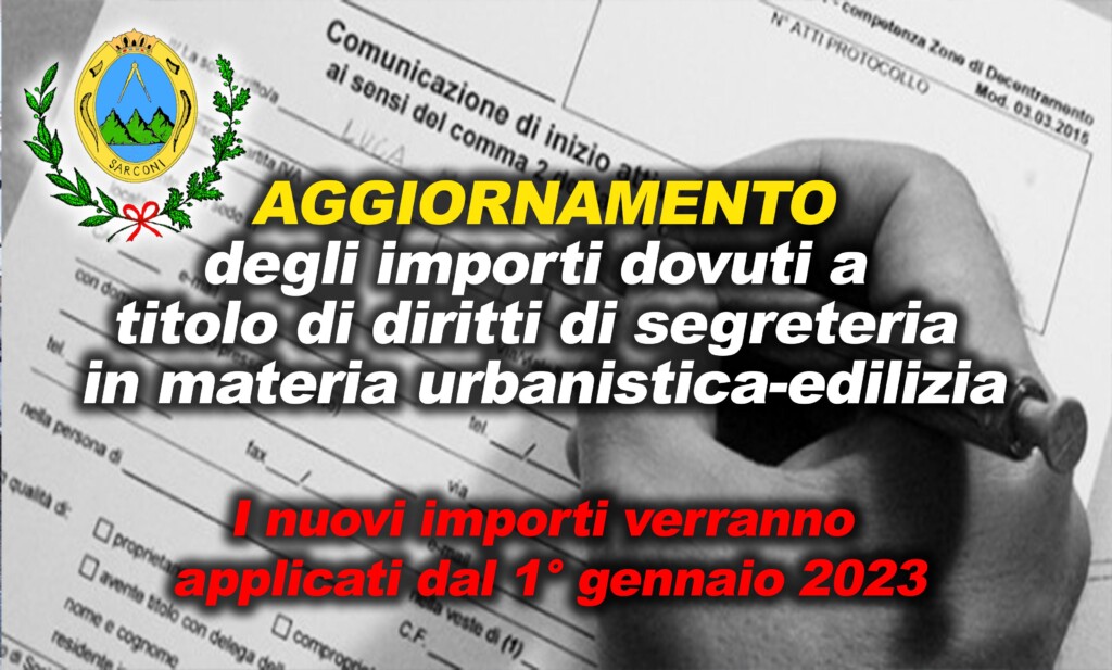 Comune di Sarconi: aggiornamento degli importi dovuti a titolo di diritti di segreteria in materia urbanistica-edilizia
